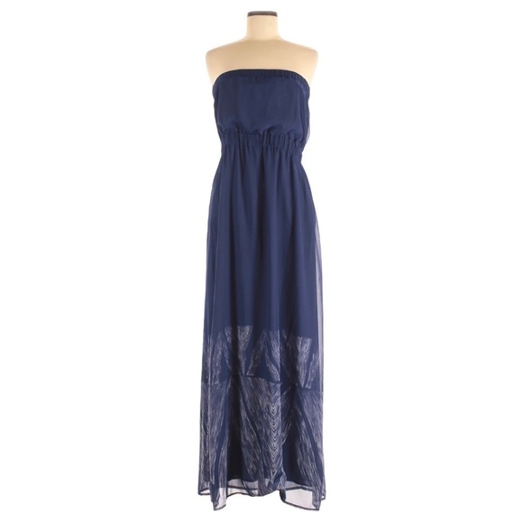 🌺 The Limited Navy Blue Strapless Boho Print Lightweight Column Maxi Dress M - Picture 1 of 9